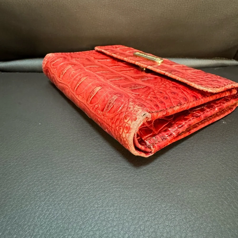 Brahmin Croc Embossed Red Leather Coin Snap Wallet